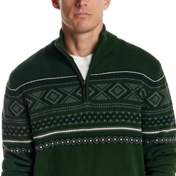 NWT Weatherproof Vintage Men's 1/4 Zip Holiday Cotton Heavyweight Sweater, Green - Picture 5 of 5